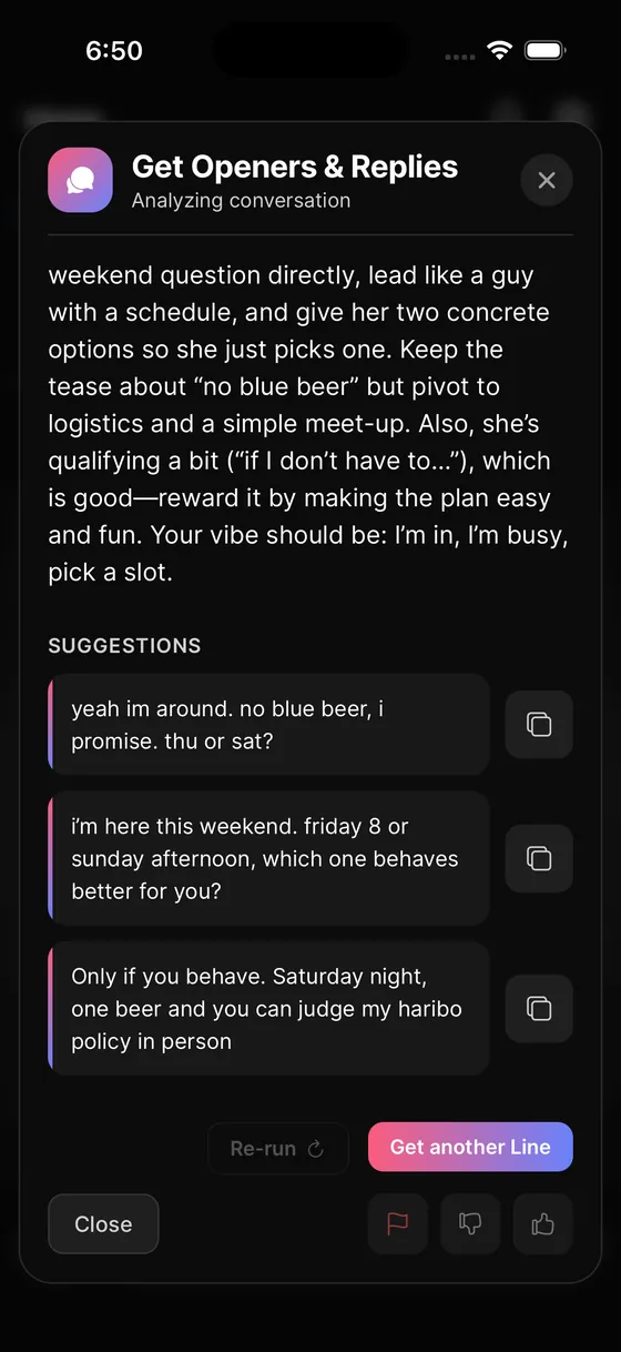 Suggested replies generated from a conversation screenshot