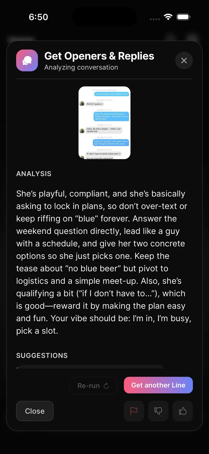Conversations in the Wingman app