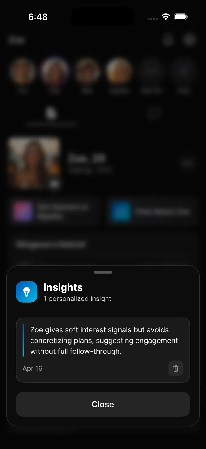 Insights in the Wingman app